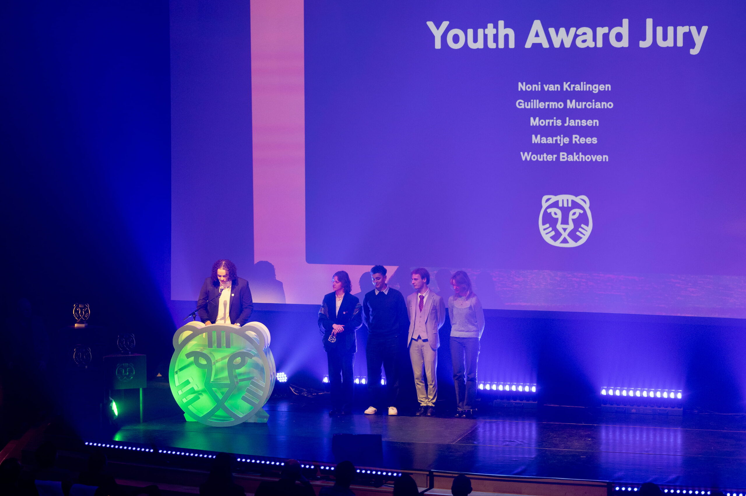 The Youth Jury on the podium during the Tiger Award ceremony.